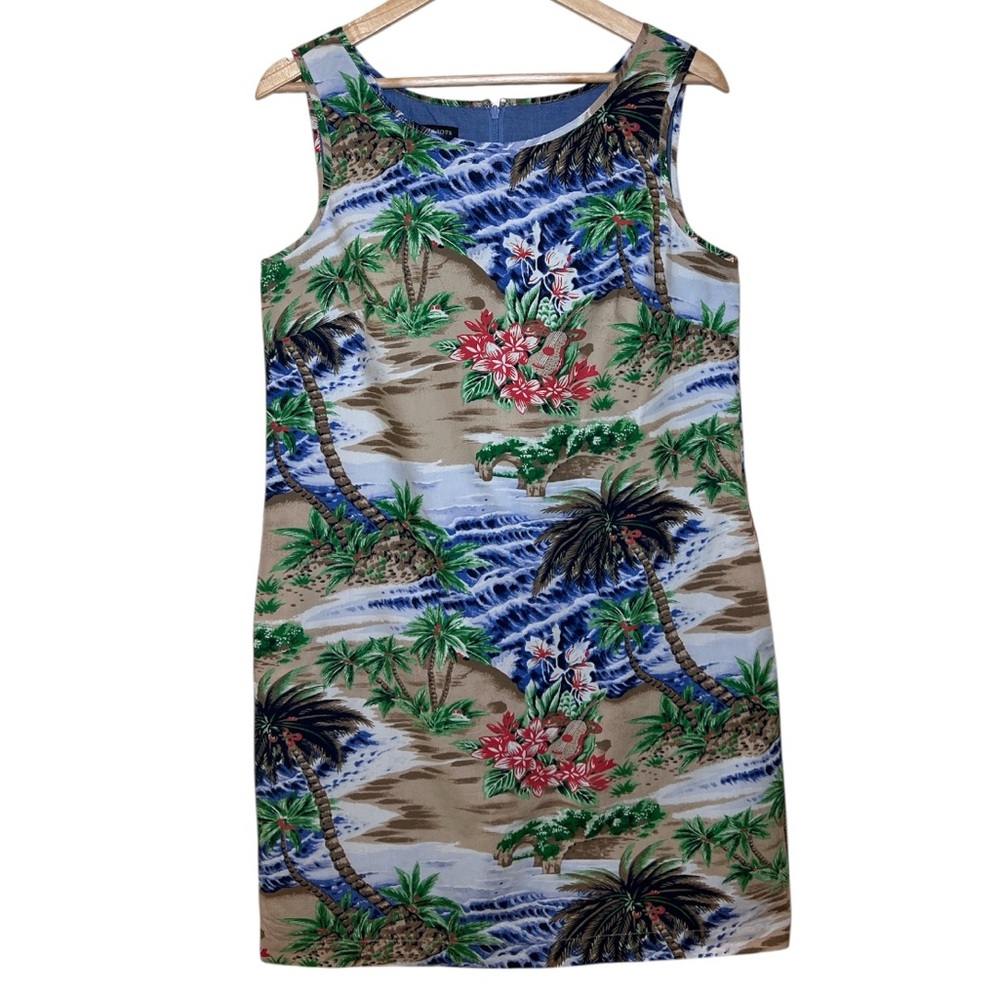 Talbots tropical island print sleeveless shift dress beach cruise size 10